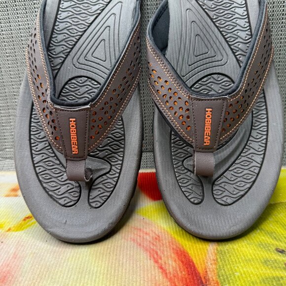 Hobibear Mens Size 45/11.5 US Gray/Orange Flip Flops Non-Slip Sole Sandals - Picture 7 of 8